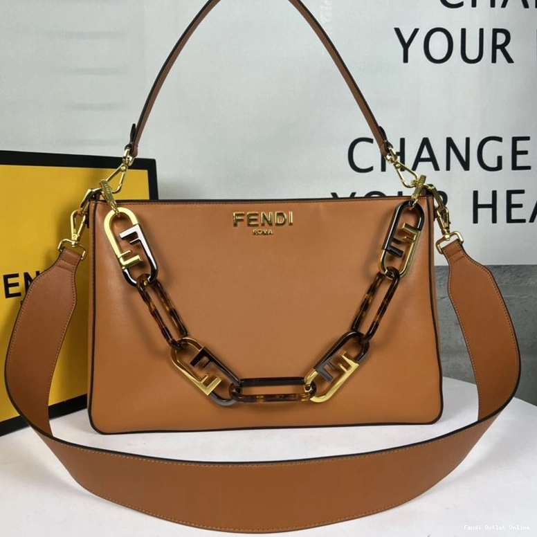 Fendi Shoulder Leather In Zip Brown Calf Bag O'Lock 0709